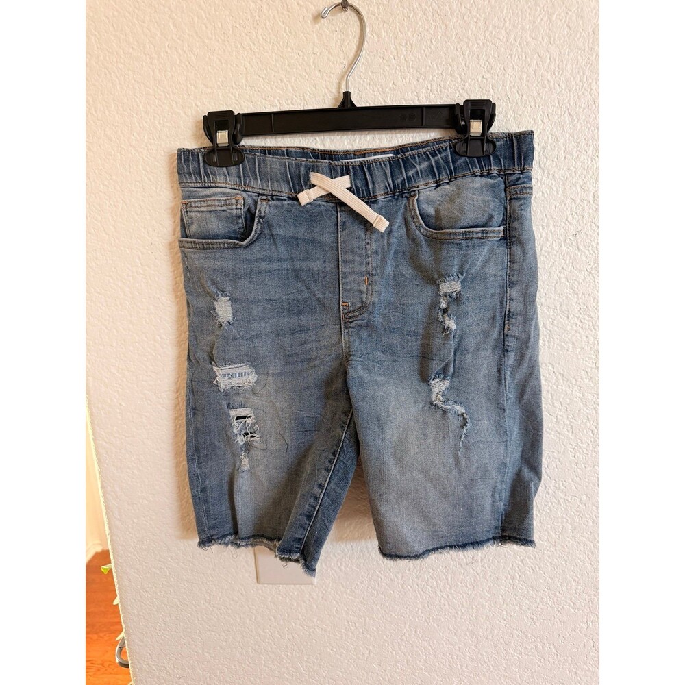 Old Navy Karate Slim Denim Shorts Distressed Light Wash Drawstring Size 10-12yrs